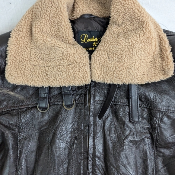Leather Pilot Jacket with Faux Sherpa Trim by Leather & Soul XL Bag 6 - Picture 7 of 15